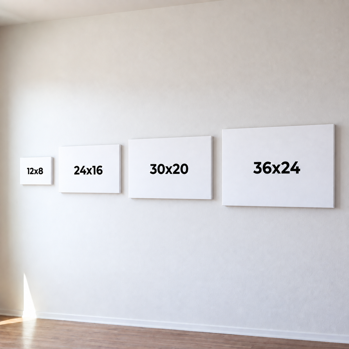 Custom photo canvas landscape size comparison 12x8 24x16 30x20 36x24