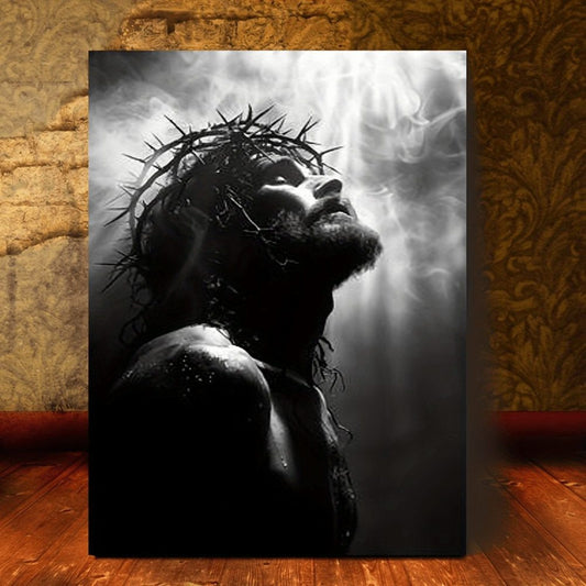 Crown of Thorns Jesus Black and White Christian Canvas Wall Art