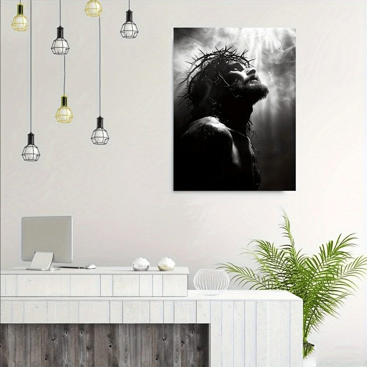 Crown of Thorns Jesus Monochrome Christian Canvas Wall Art