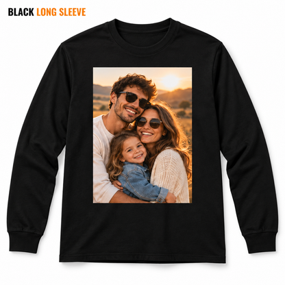 Black custom photo long sleeve shirt with family picture