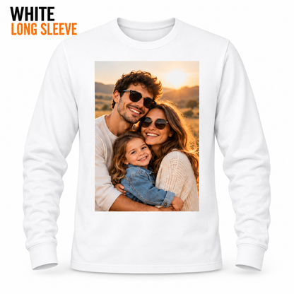 White custom photo long sleeve shirt with family picture