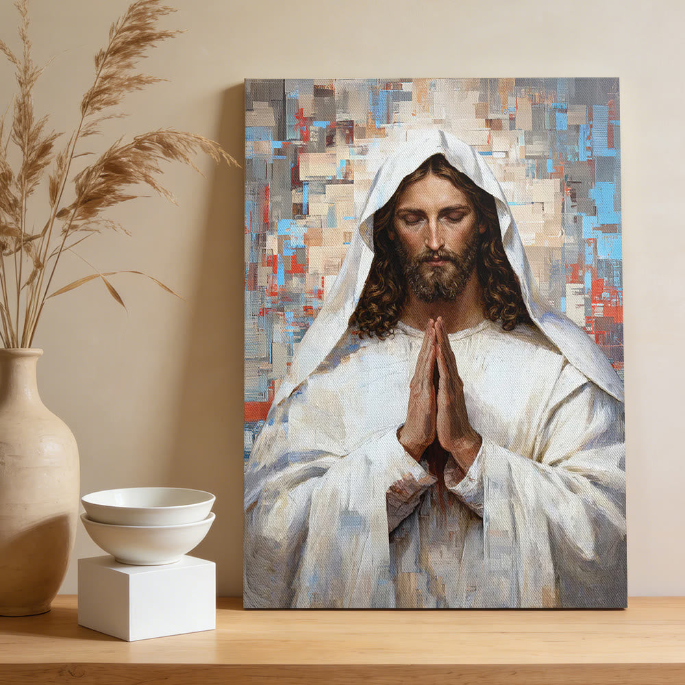 Serene Christ in prayer Christian canvas wall art detail