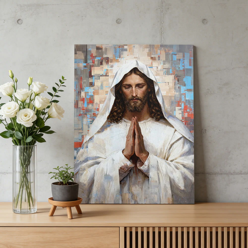 Serene Jesus prayer canvas wall art room scene