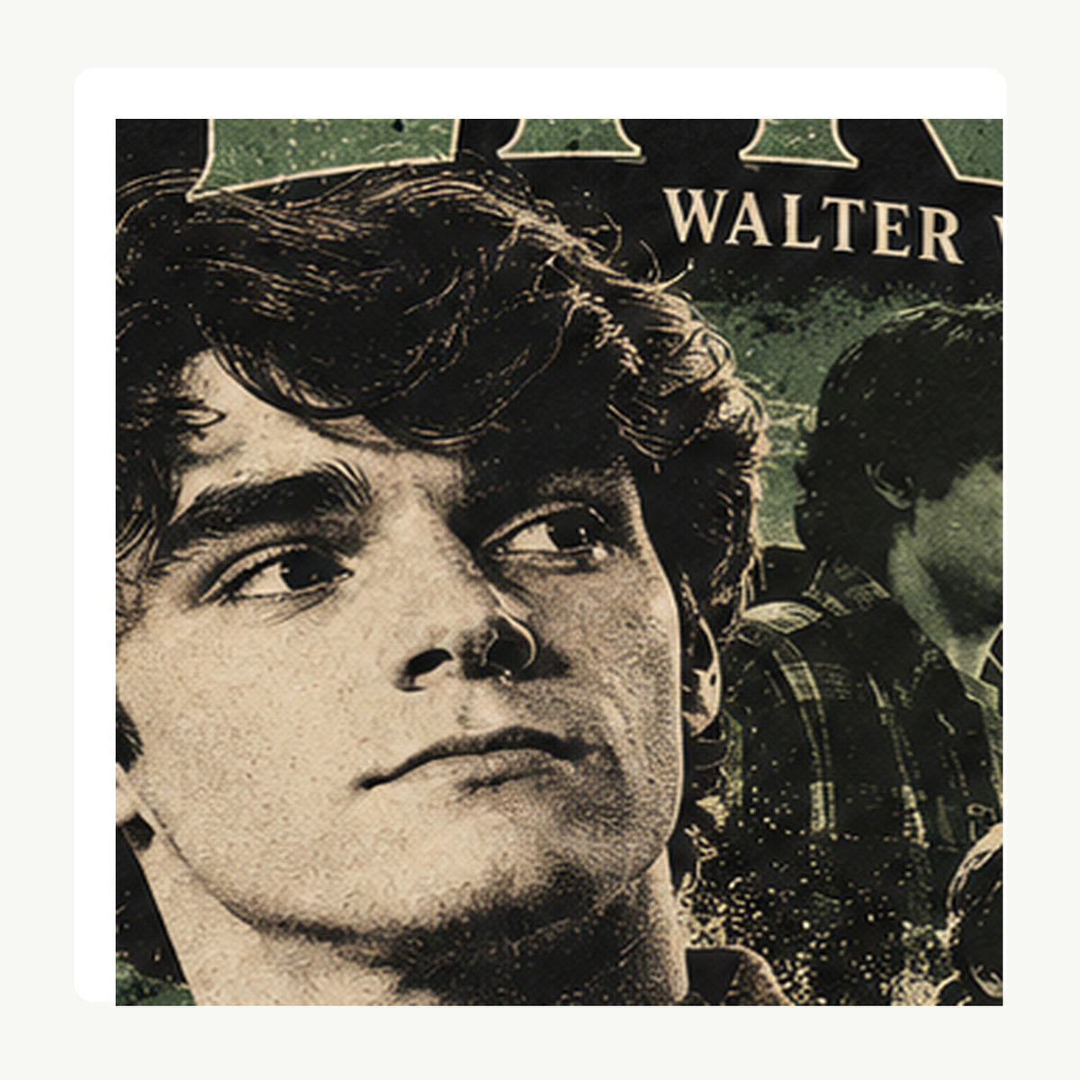 RJ Mitte Flynn black long sleeve detailed close-up of distressed portrait graphic print