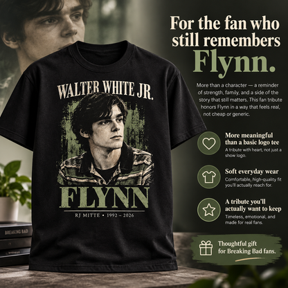 For the fan who remembers Flynn: Walter White Jr black tribute T-shirt gift and meaningful remembrance