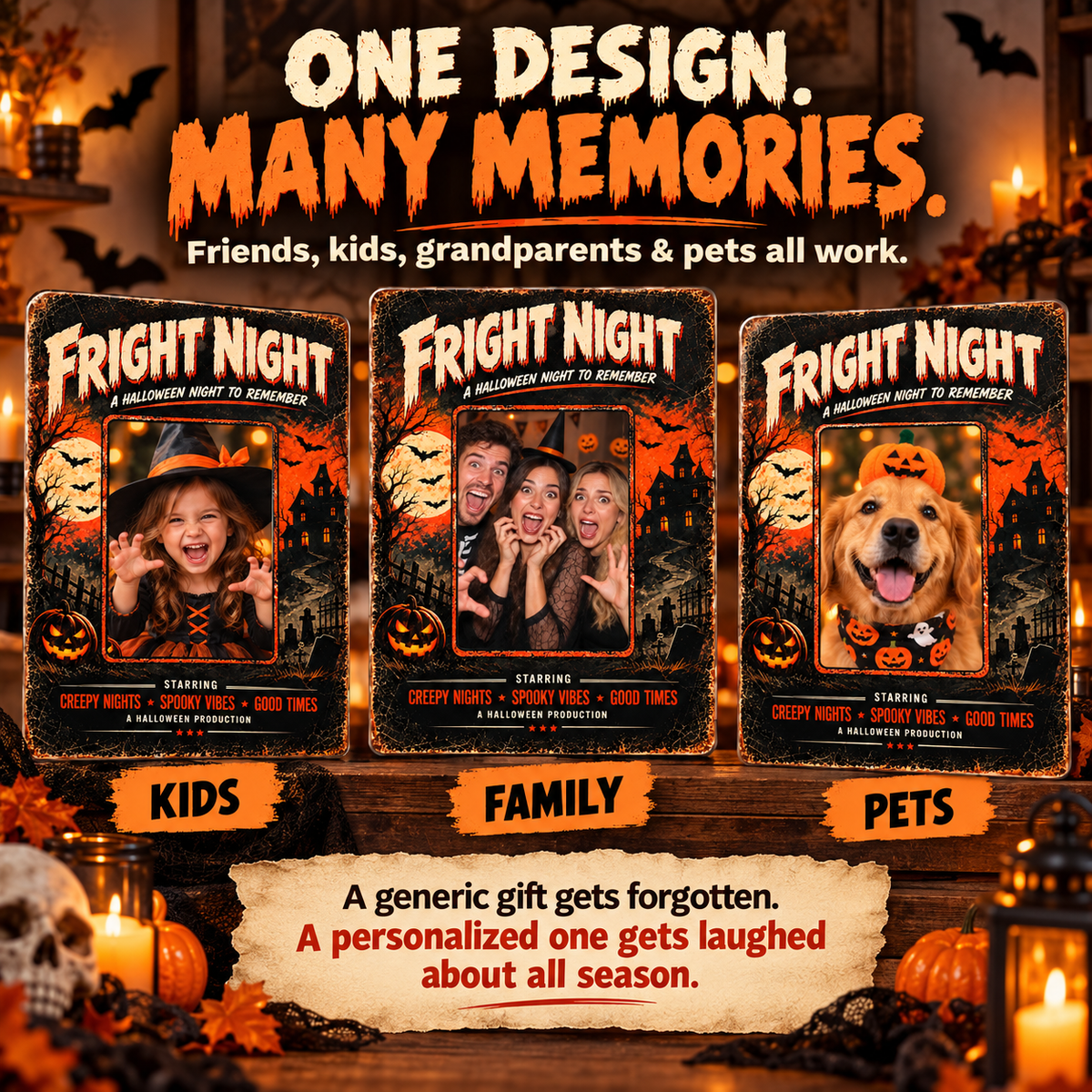 Funny photo Halloween personalized poster gift that gets a laugh, kids friends and pets