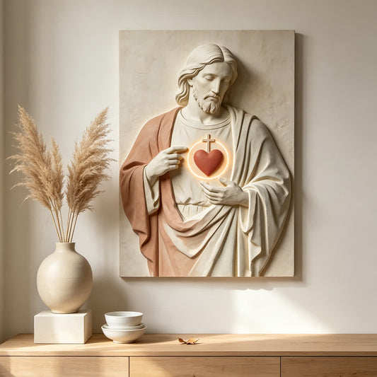 Gentle Sacred Heart of Jesus watercolor Christian canvas wall art
