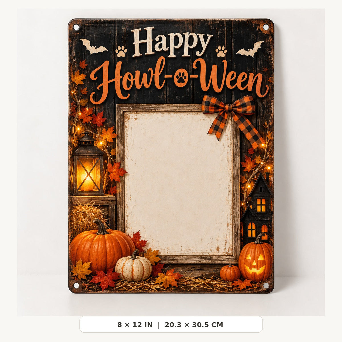 Personalized Halloween metal sign size guide 8 inches by 12 inches