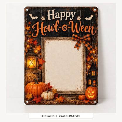 Personalized Halloween metal sign size guide 8 inches by 12 inches
