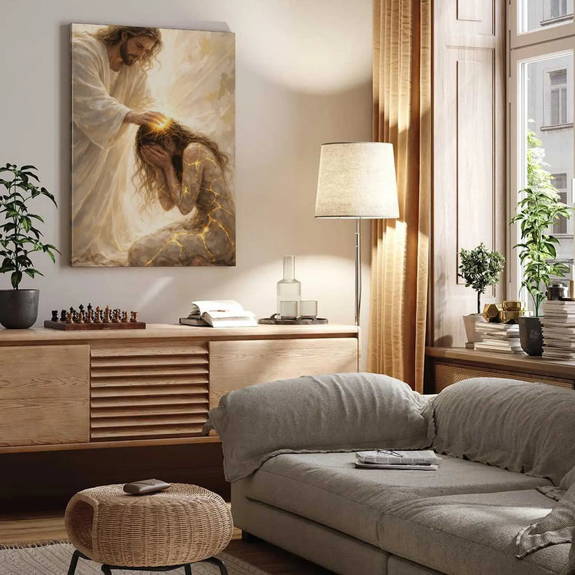 Healed by Him Jesus frameless Christian canvas wall art