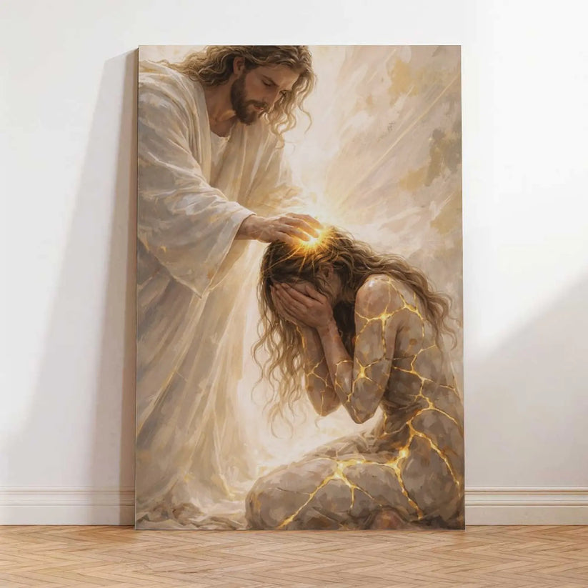Healed by Him Christian canvas wall art frameless display
