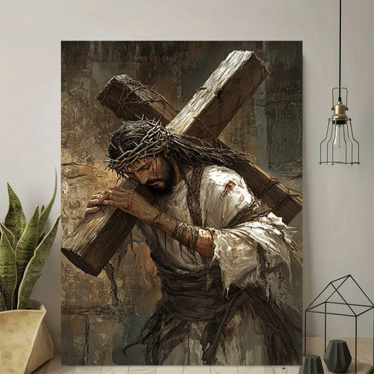 Jesus Carrying the Cross Passion Christian Canvas Wall Art