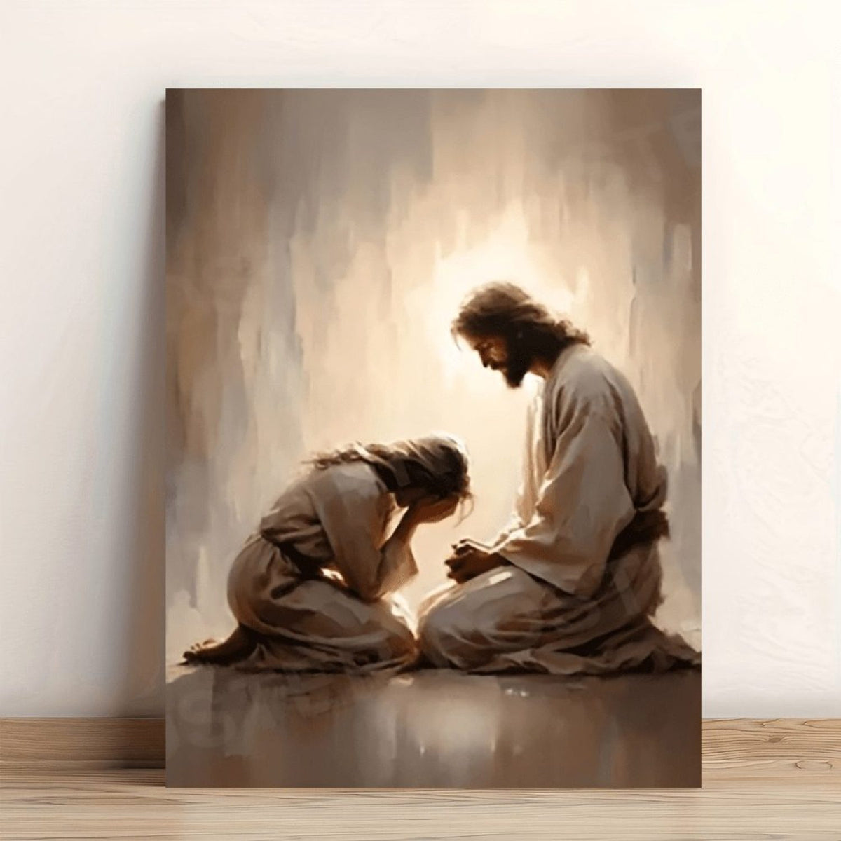 Jesus Comforting a Woman in Prayer Christian Canvas Wall Art