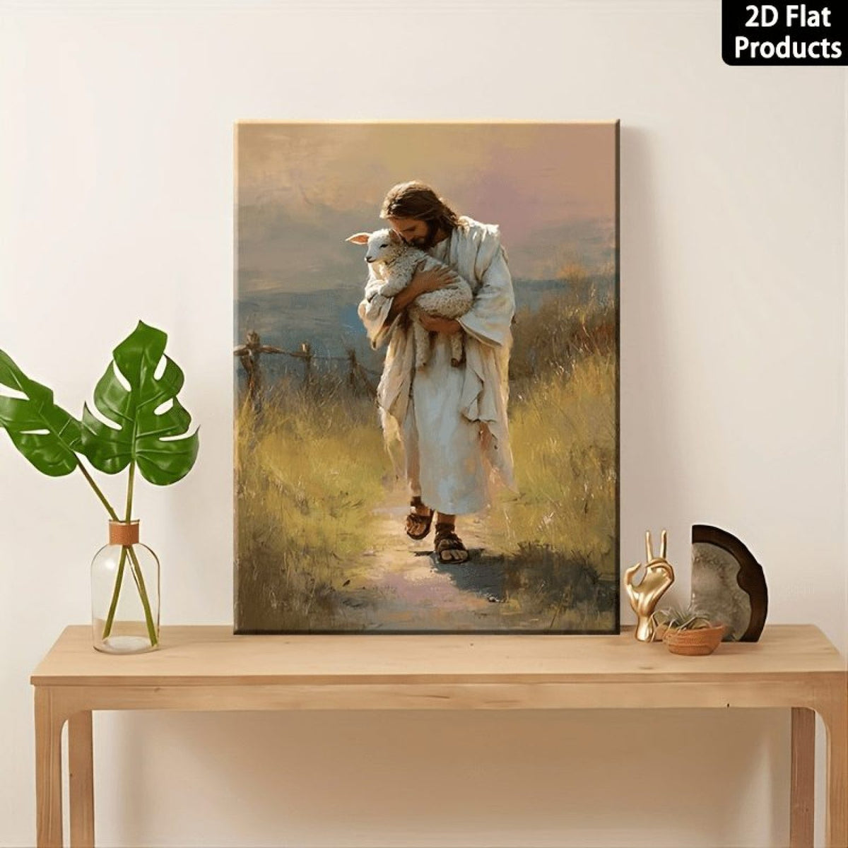 Jesus the Good Shepherd Carrying a Lamb Christian Canvas Wall Art
