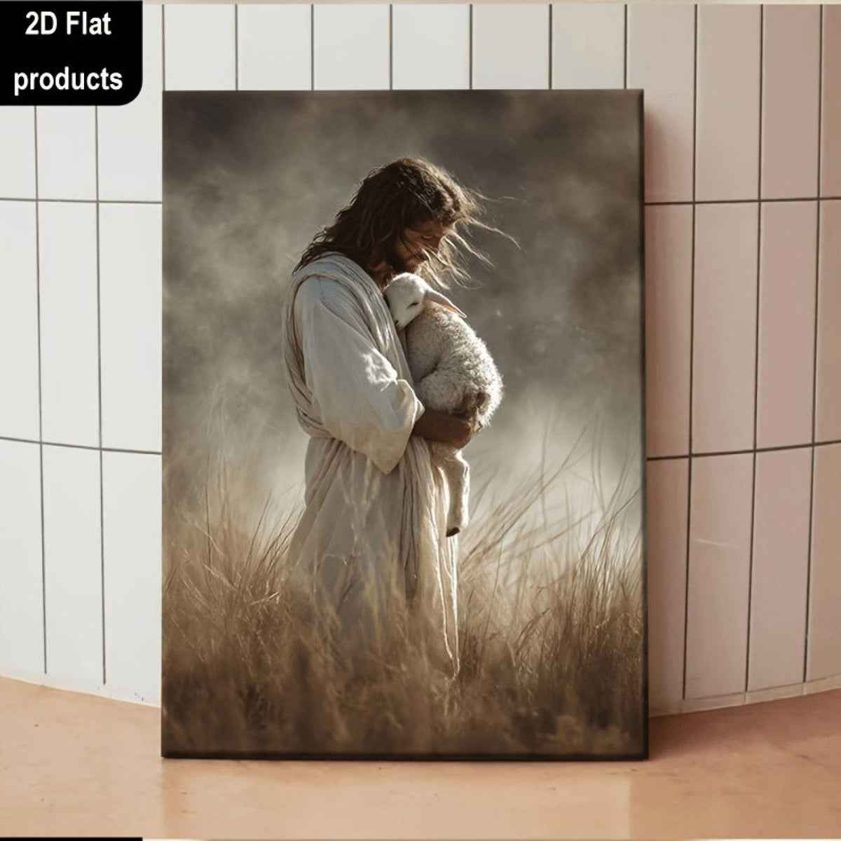 Jesus the Good Shepherd Holding a Lamb Christian Canvas Wall Art