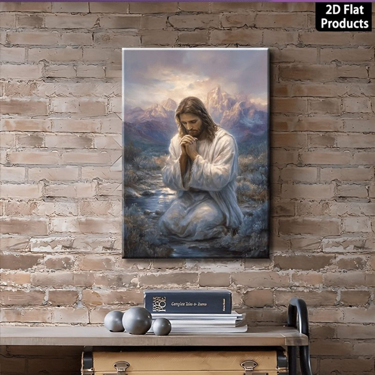 Jesus Praying by the River Christian Canvas Wall Art