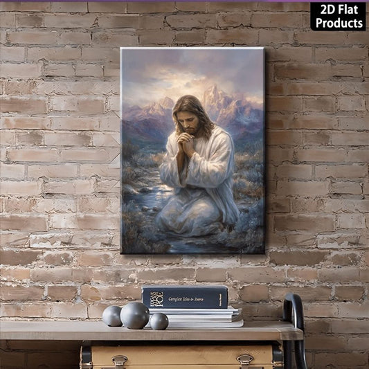 Jesus Praying by the River Christian Canvas Wall Art