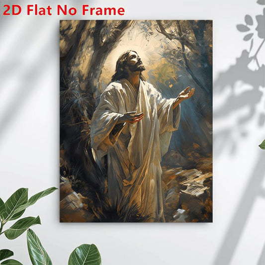 Jesus Praying in the Forest Christian Canvas Wall Art