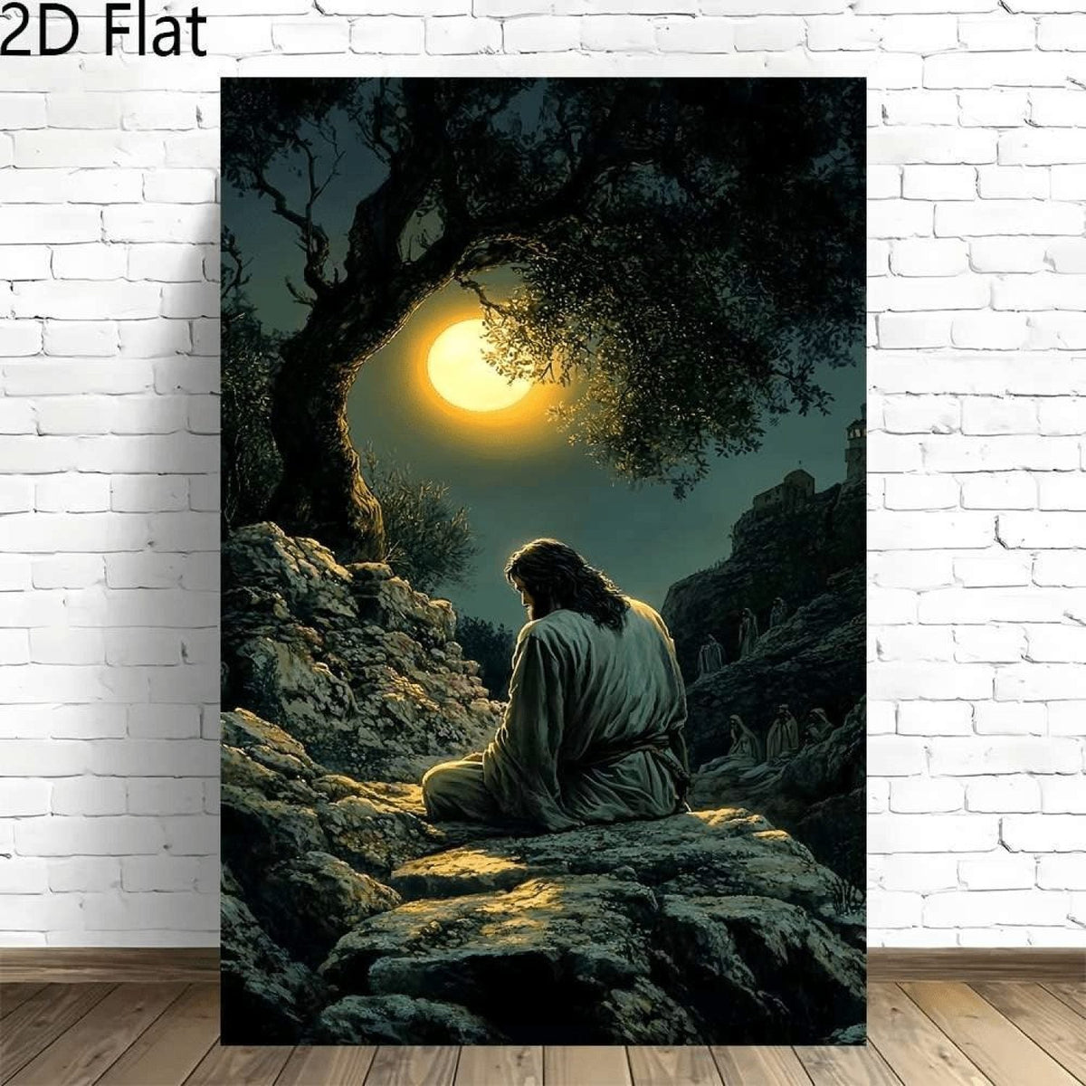 Jesus Praying Under the Moon Christian Canvas Wall Art