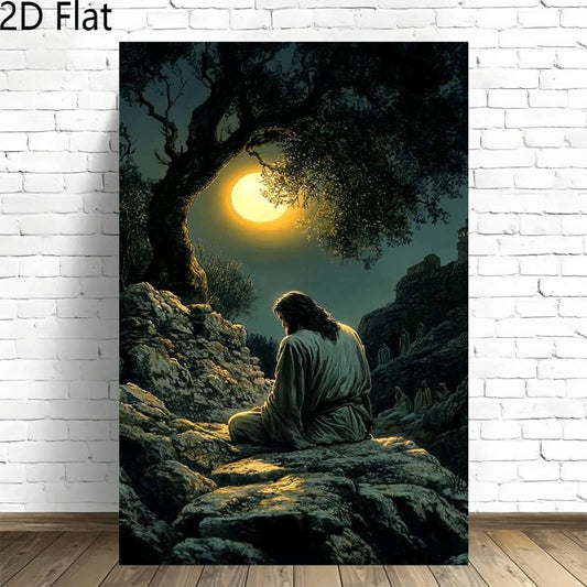 Jesus Praying Under the Moon Christian Canvas Wall Art