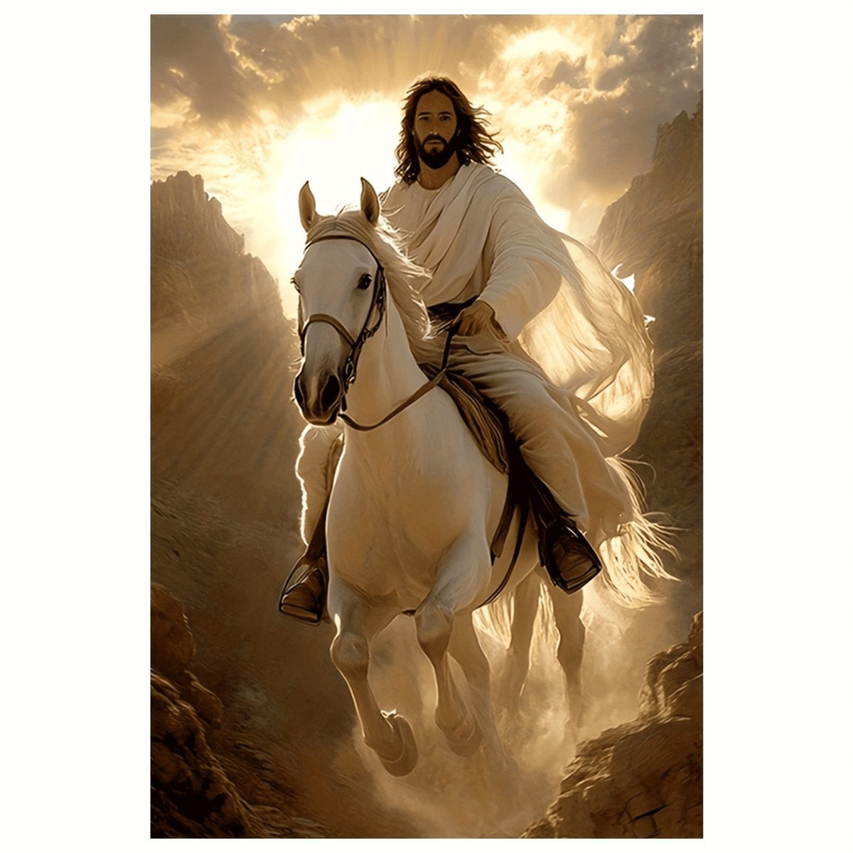 Jesus Riding a White Horse Christian Canvas Wall Art