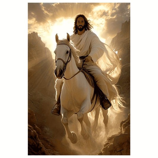 Jesus Riding a White Horse Christian Canvas Wall Art
