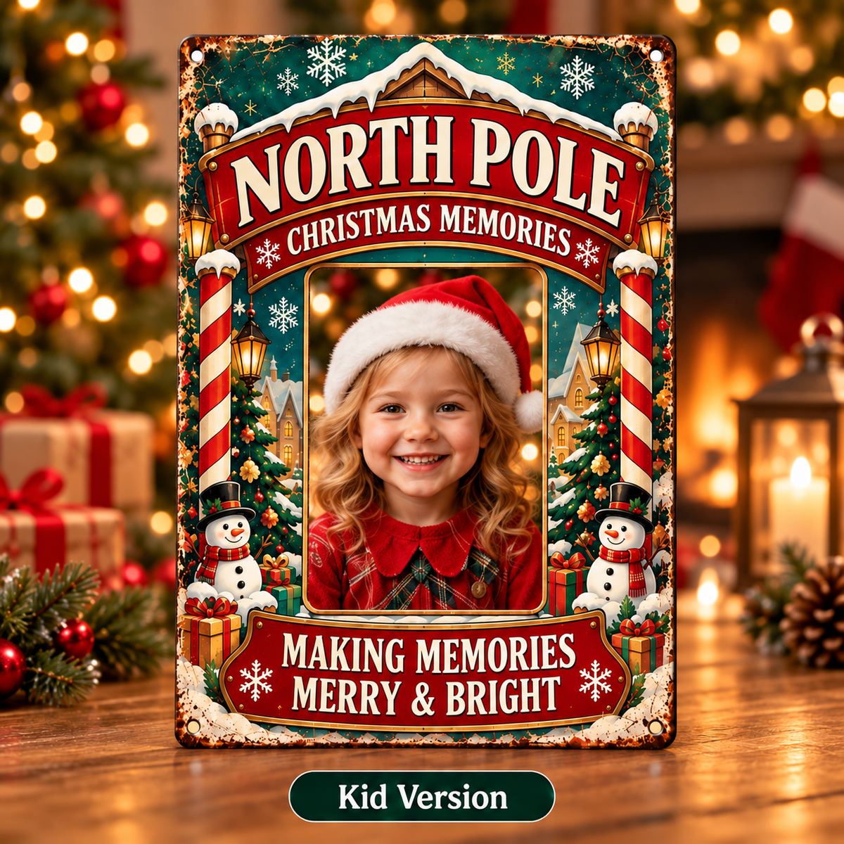 North Pole Christmas Memories custom metal sign child photo example