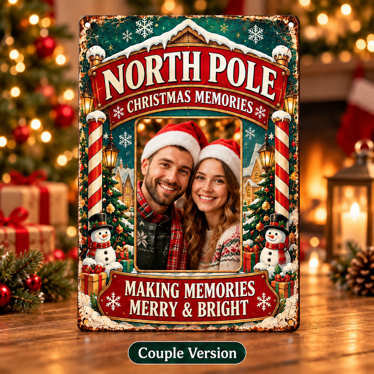 Christmas Memories personalized couple photo 8x12 metal sign