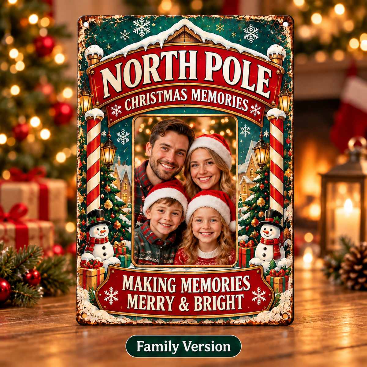 North Pole Christmas Memories personalized photo metal sign family example