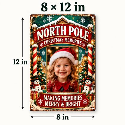 North Pole Christmas personalized photo metal sign actual size 8 by 12 inches