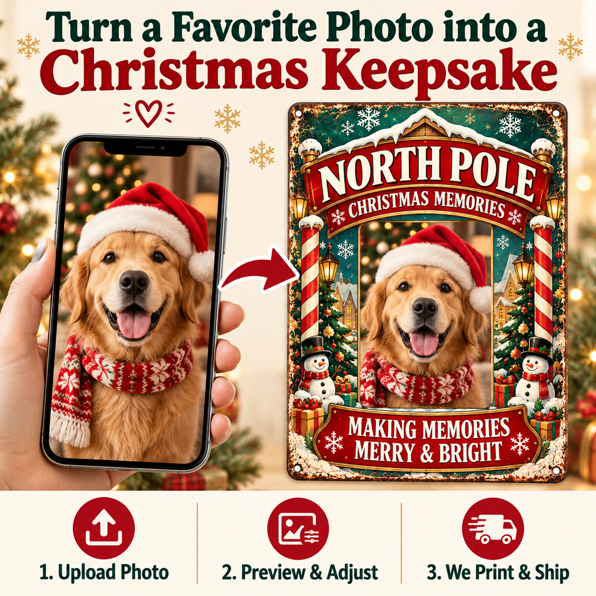 Transform your favorite photo into a Christmas keepsake metal sign