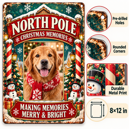 Close up Christmas metal sign mounting holes rounded corners and print