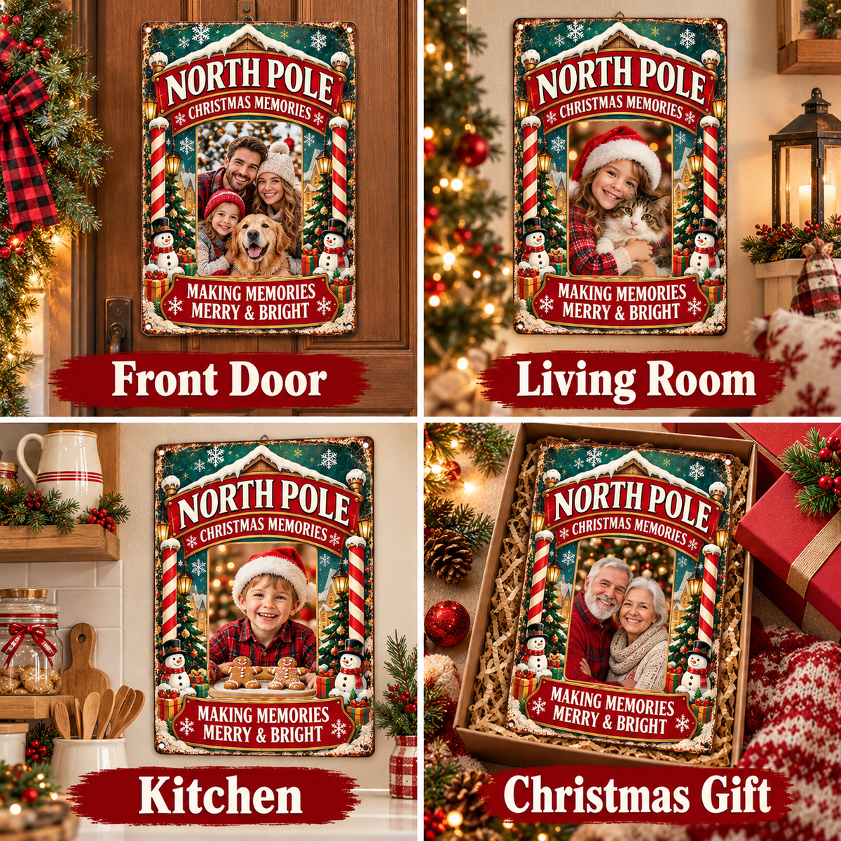 Christmas family photo metal sign indoor displays and gift scenes