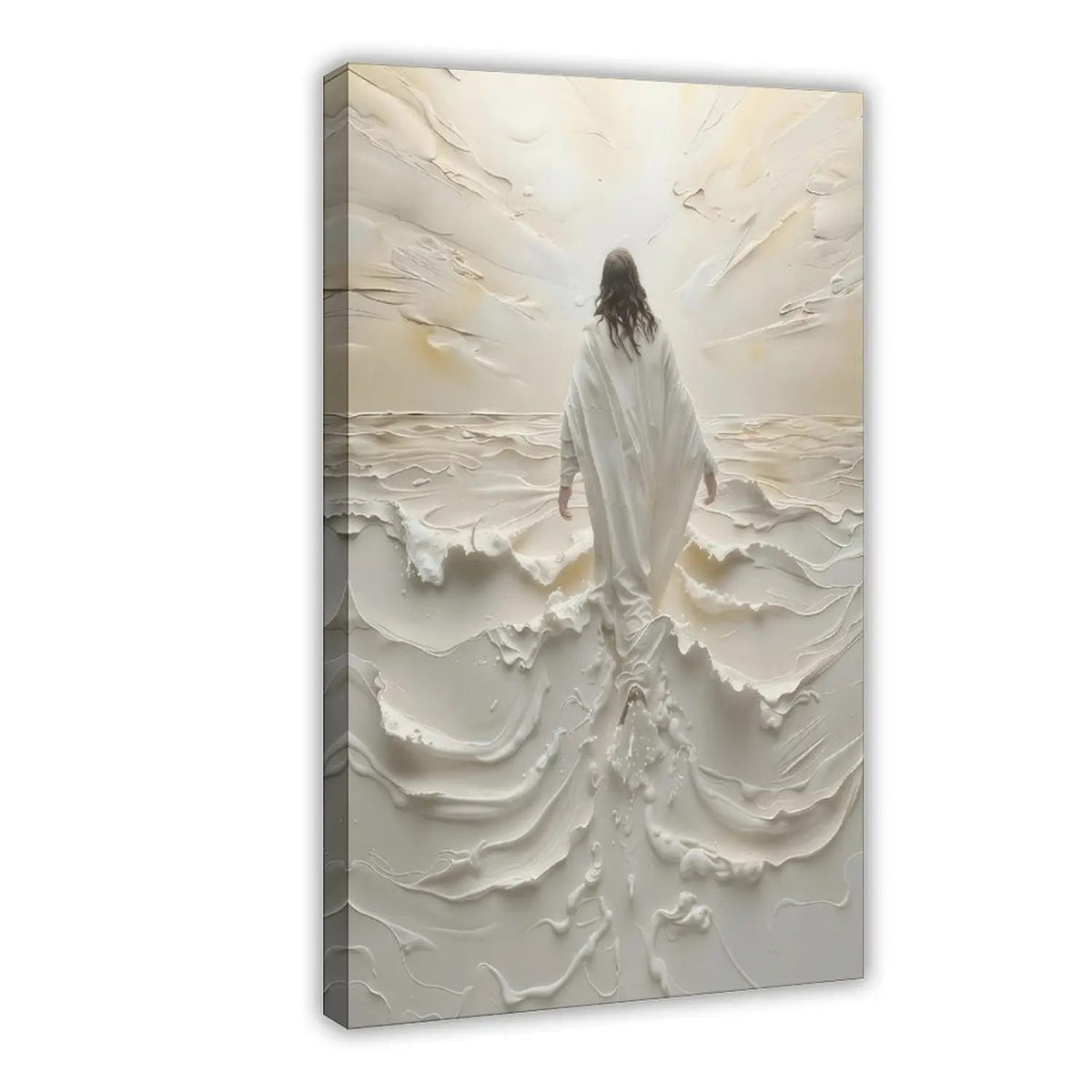 Jesus walking on water toward radiant light Christian canvas art