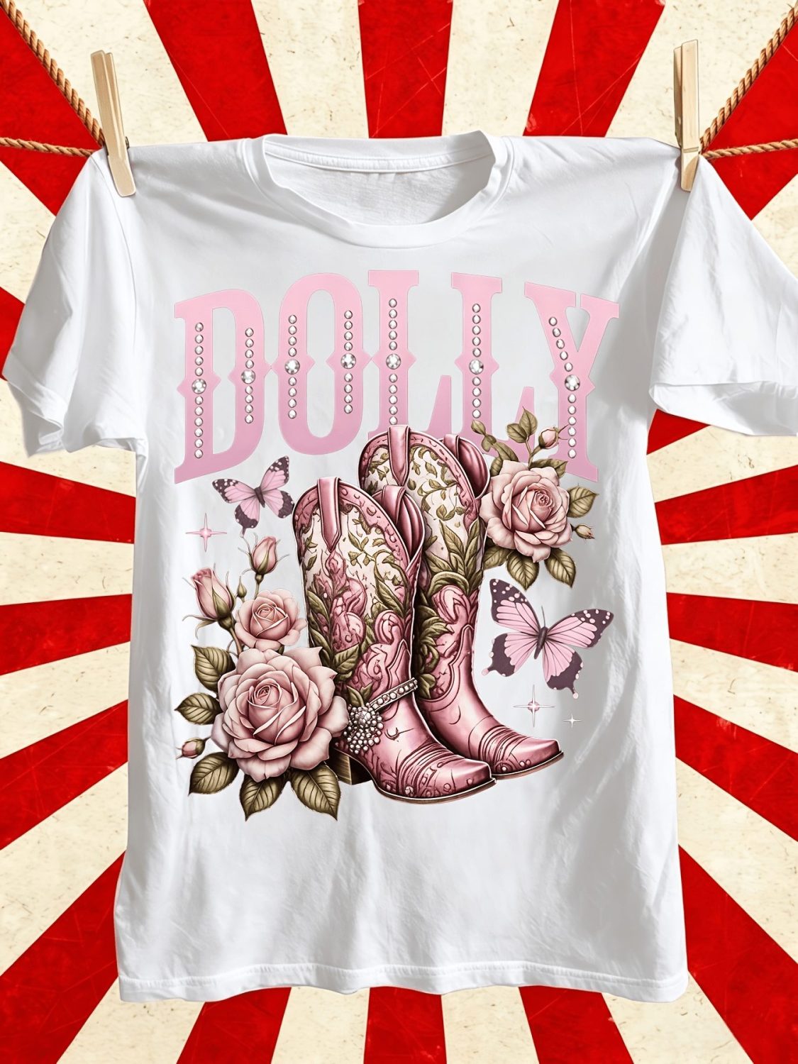 Dolly Pink Floral Cowboy Boots Graphic T-Shirt