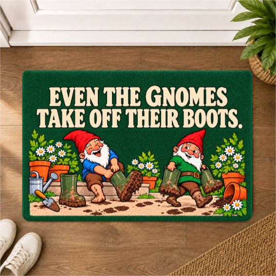 Even the Gnomes Take Off Their Boots – Funny Garden Doormat