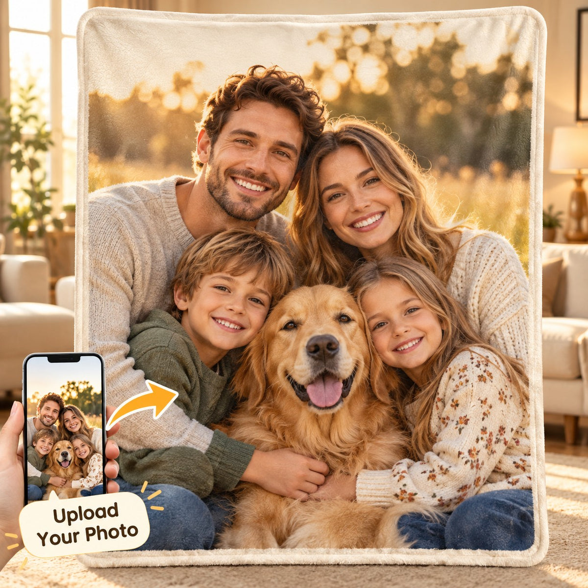 Custom Photo Blanket family photo example - upload your own picture
