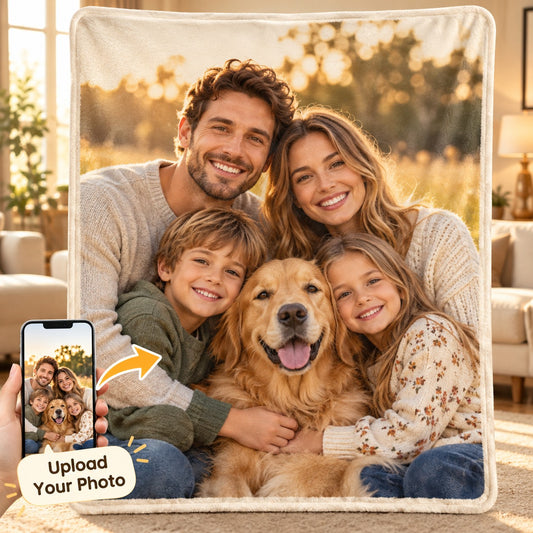 Custom Photo Blanket family photo example - upload your own picture