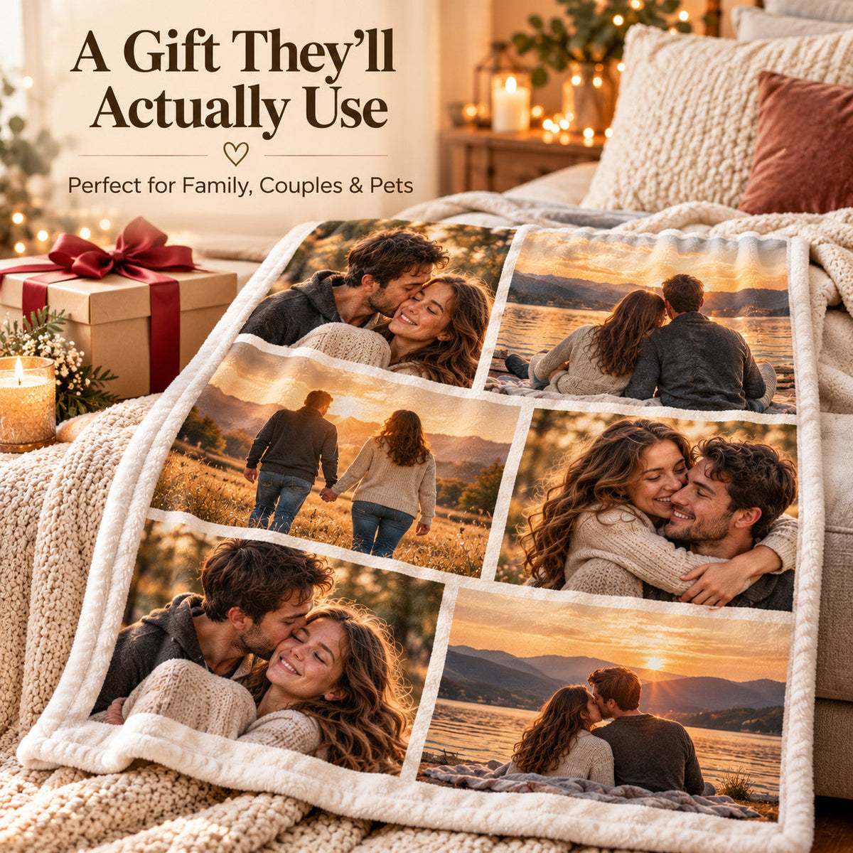 Personalized photo blanket gift with meaningful family and couple memories