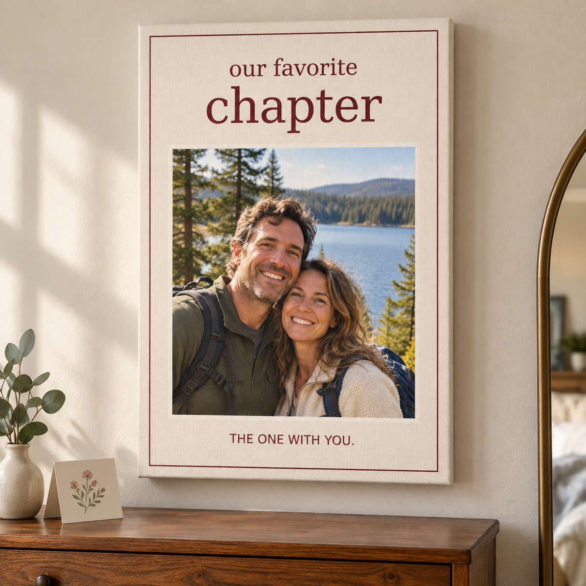 our favorite chapter personalized gift design with original photo background retained — illustrative mockup