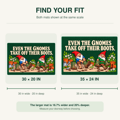 Size diagram comparing 30 × 20 in and 35 × 24 in garden mats to scale