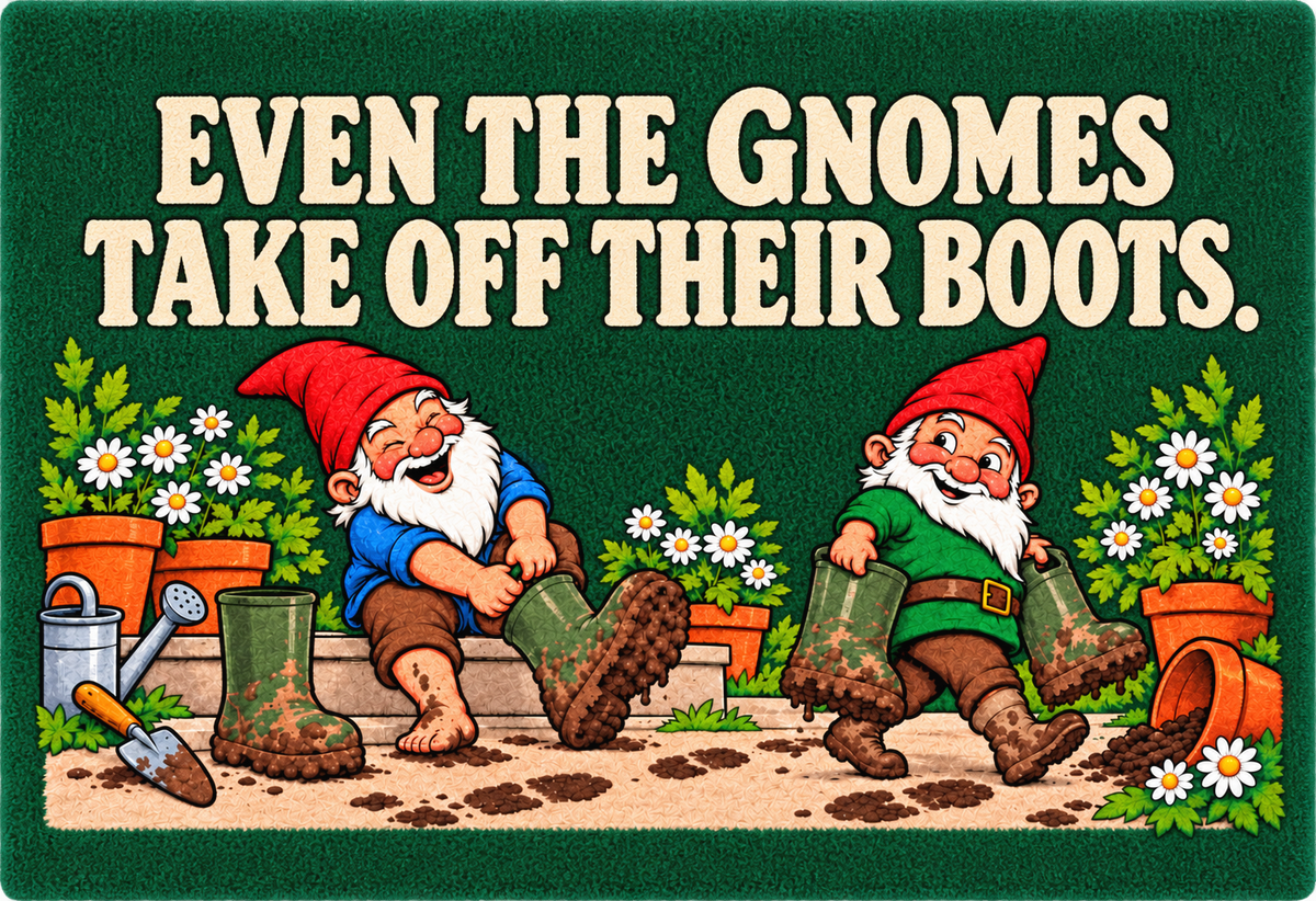 35 × 24 in gnome garden mat artwork, green with natural rounded corners