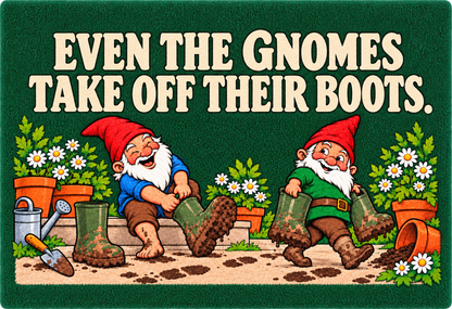 35 × 24 in gnome garden mat artwork, green with natural rounded corners