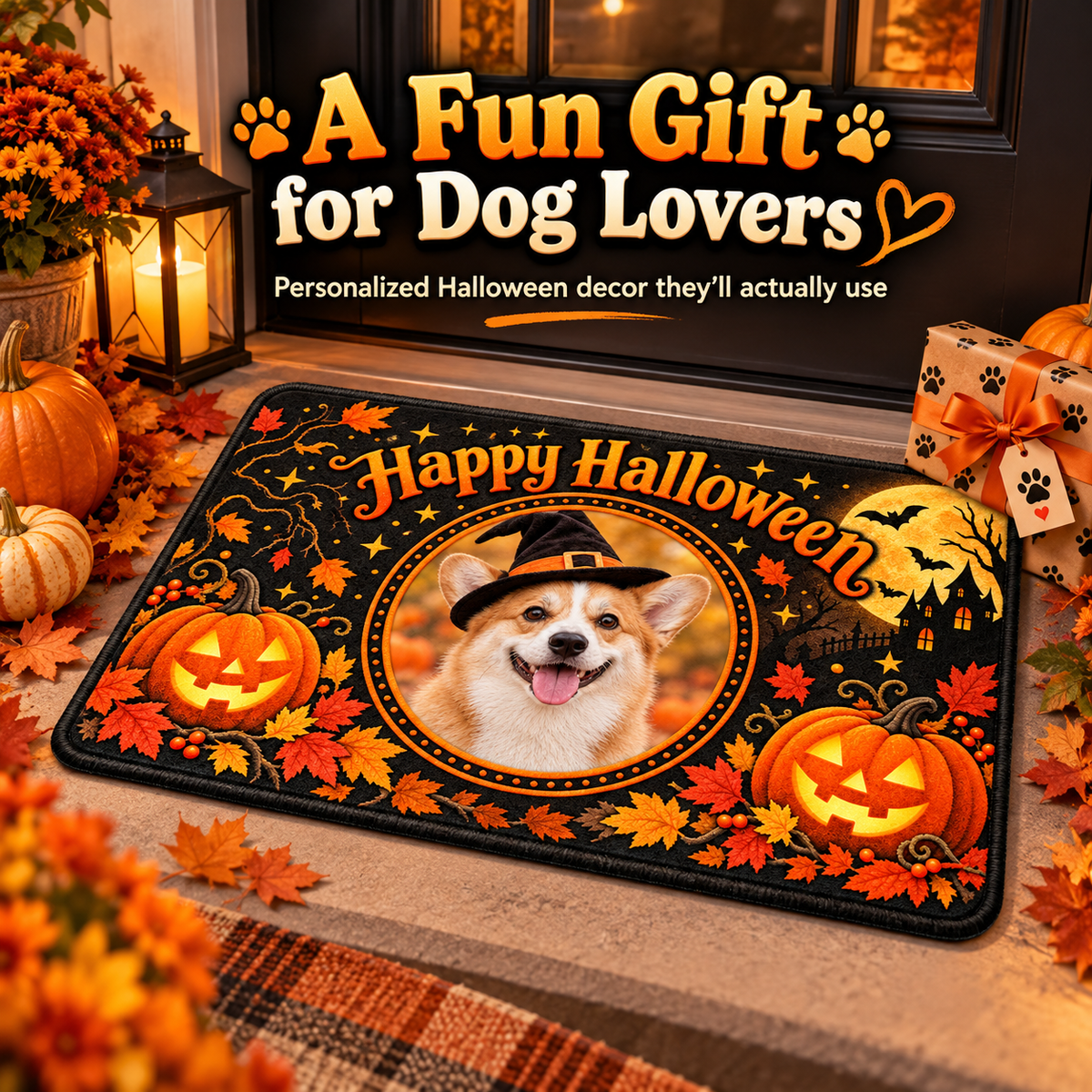 Personalized Halloween doormat as a thoughtful gift idea for dog lovers