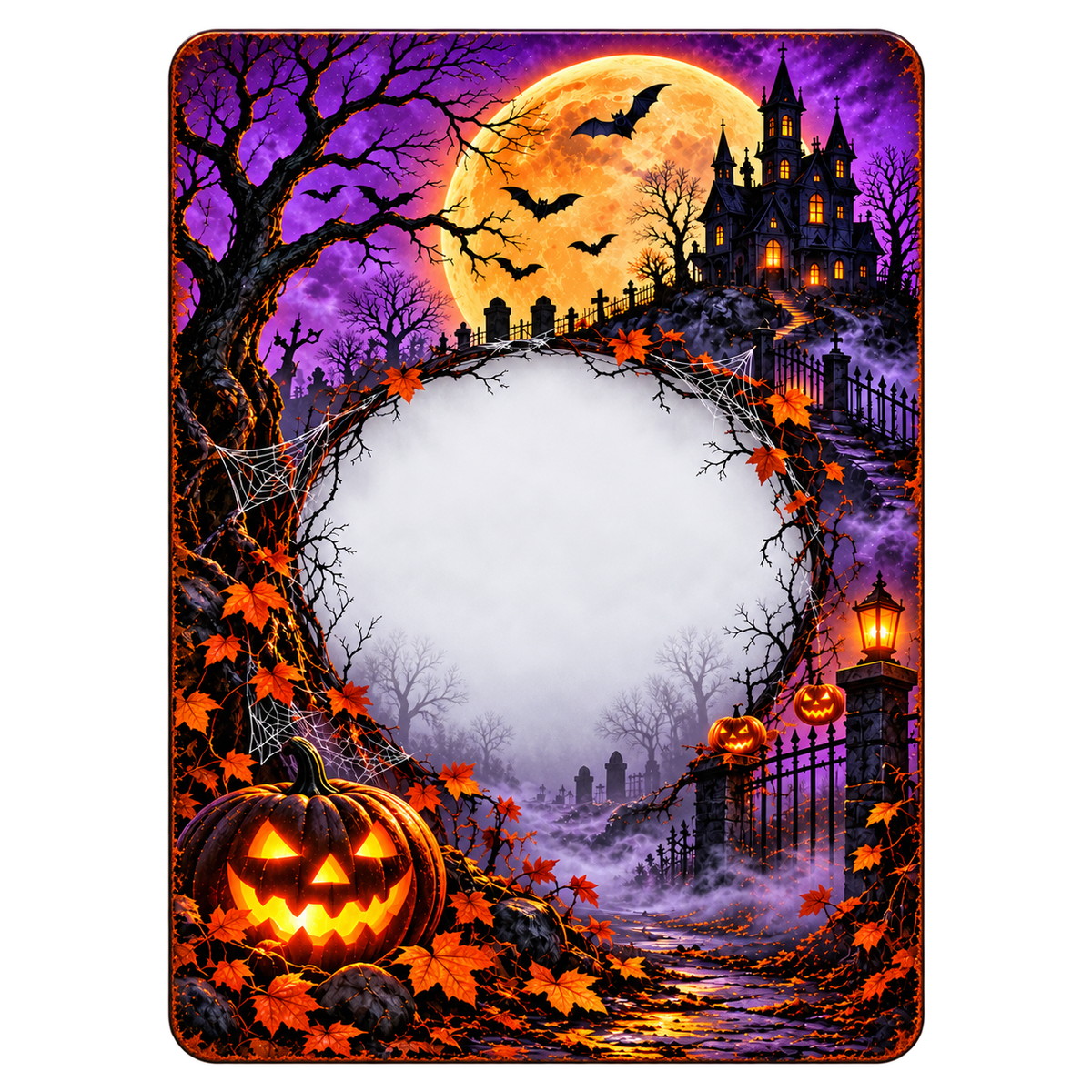 Haunted Moon fixed Halloween background design without a dog photo or printed faux holes; reference artwork