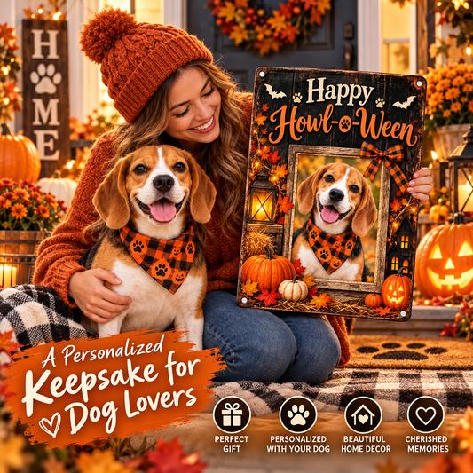 Custom Happy Howl-o-Ween metal sign gift for a dog mom