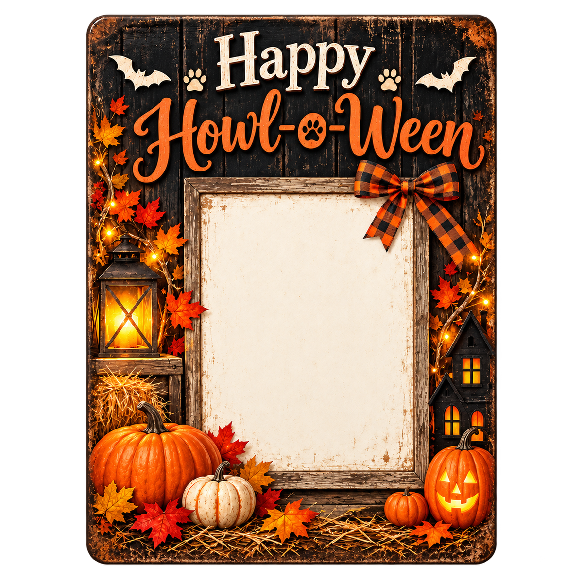 Happy Howl-o-Ween metal sign original blank no-dog design for dog photo customization