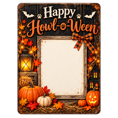 Happy Howl-o-Ween metal sign original blank no-dog design for dog photo customization