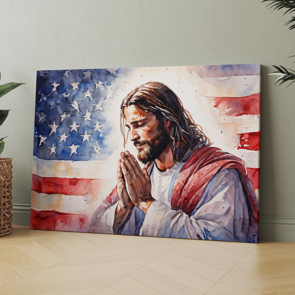 In God We Trust Jesus American Flag Christian canvas wall art display