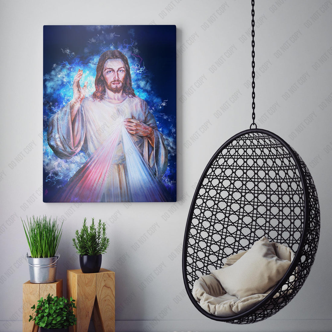 Sacred Heart of Jesus Catholic Christian canvas wall art in room setting